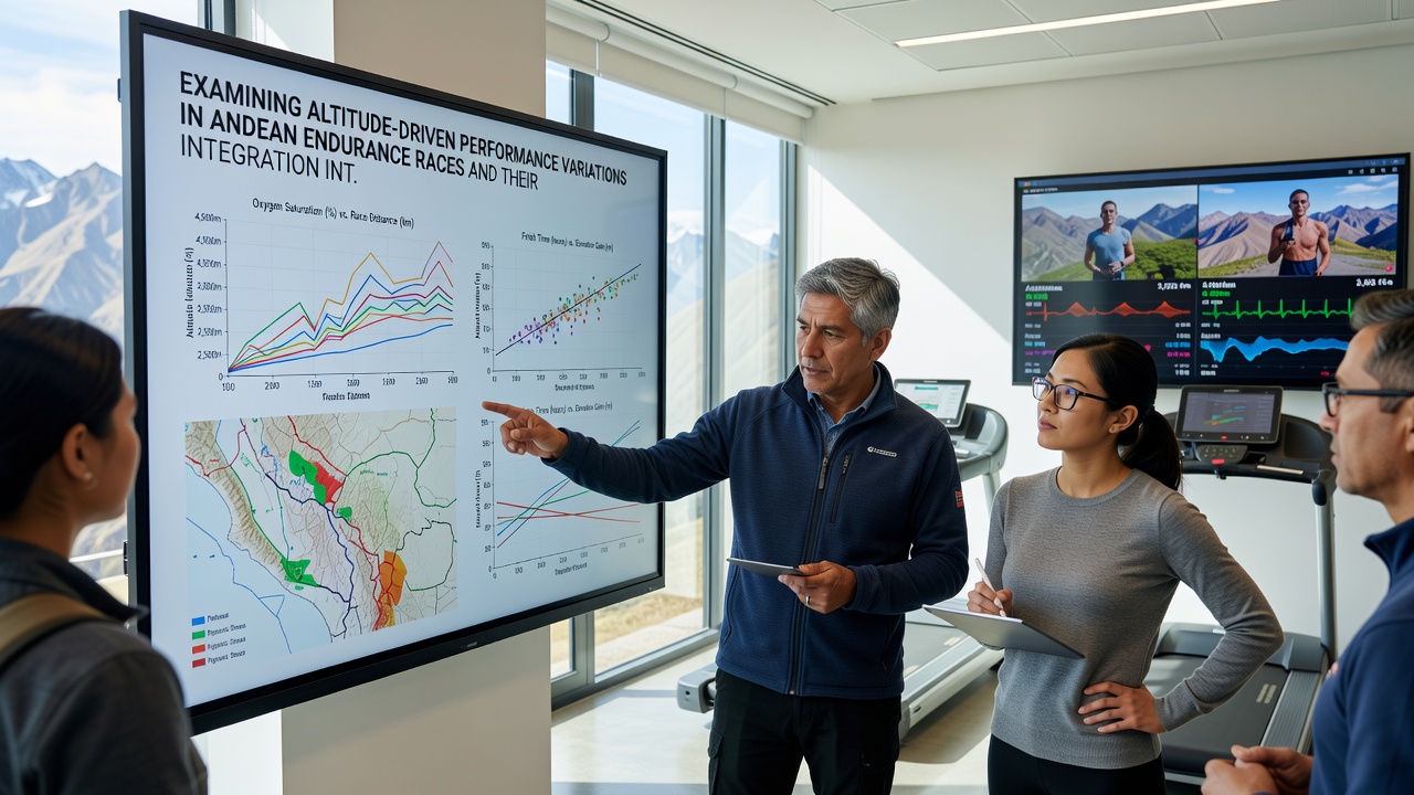 Data analysts reviewing performance metrics and altitude charts on multiple digital platforms during an endurance race study