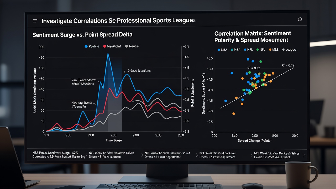 Analysts reviewing social media data feeds alongside live point spread movements in professional sports betting markets