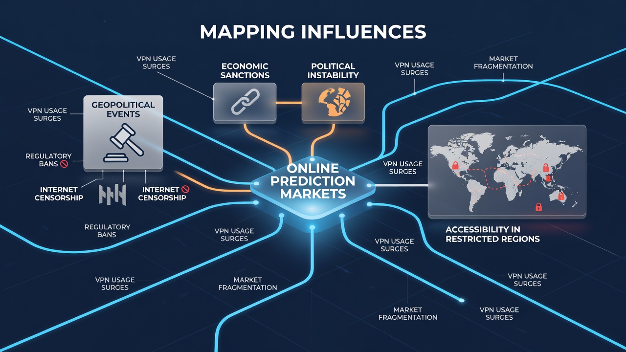 Illustration of network pathways and proxy configurations used for prediction market access in restricted areas