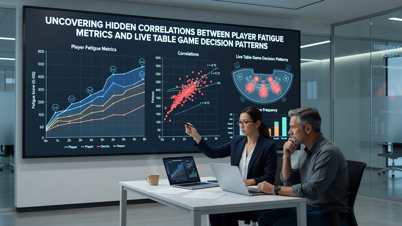 Analytics dashboard overlay showing fatigue metrics aligned with live poker decision trees